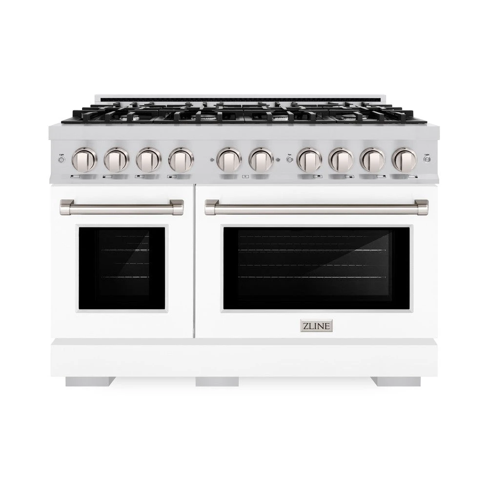 ZLINE 48 In. 6.7 Cu. Ft. Select Double Oven Gas Range With 8 Burner Cooktop In Stainless Steel With White Matte Doors (HGR-WM-48)(Zline 48 Select Gas Range Stainless Steel White Matte Hgr Wm 48) 2 ZLINE 48 In. 6.7 Cu. Ft. Select Double Oven Gas Range With 8 Burner Cooktop In Stainless Steel With White Matte Doors (HGR-WM-48)(Zline 48 Select Gas Range Stainless Steel White Matte Hgr Wm 48) - Image 2