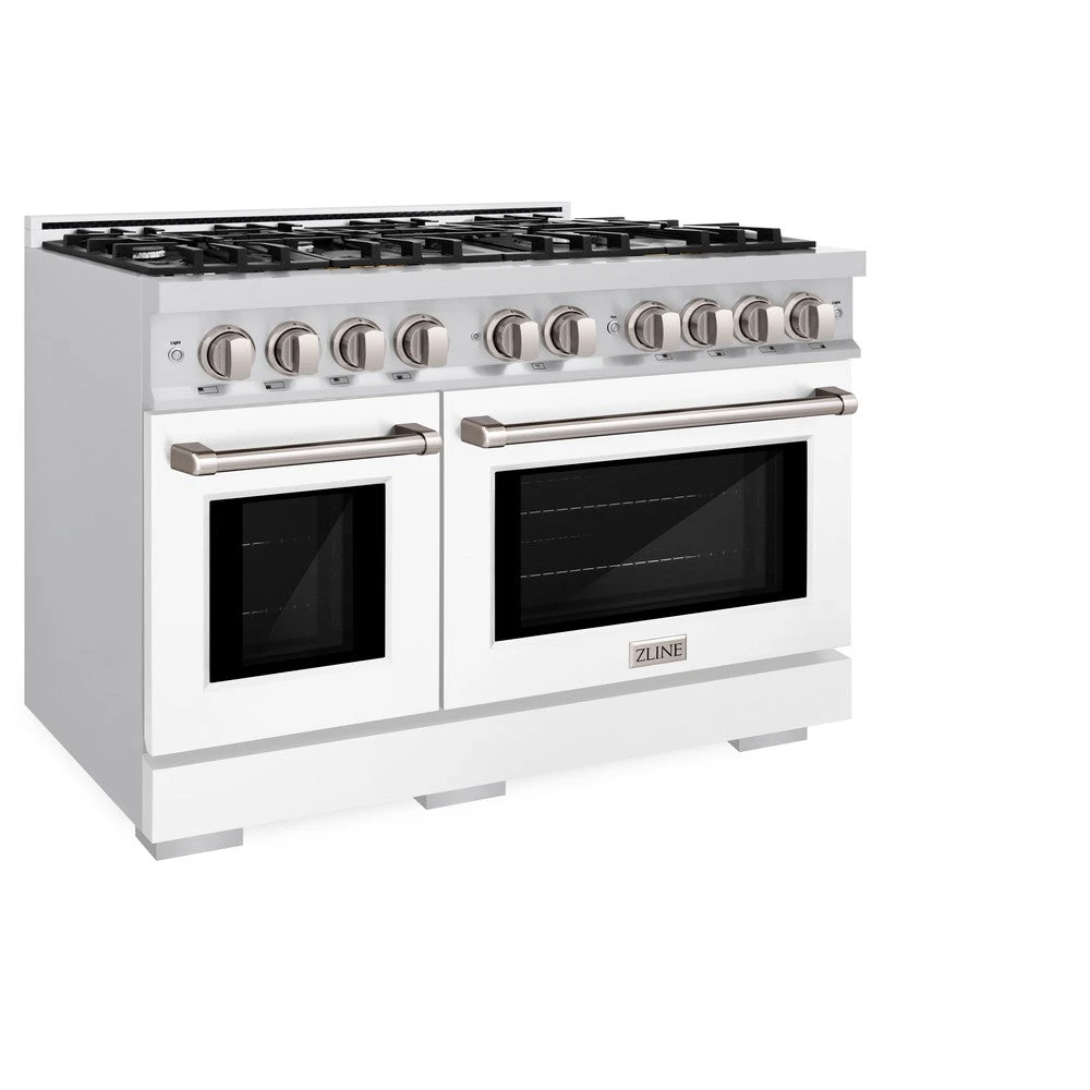 ZLINE 48 In. 6.7 Cu. Ft. Select Double Oven Gas Range With 8 Burner Cooktop In Stainless Steel With White Matte Doors (HGR-WM-48)(Zline 48 Select Gas Range Stainless Steel White Matte Hgr Wm 48) 4 ZLINE 48 In. 6.7 Cu. Ft. Select Double Oven Gas Range With 8 Burner Cooktop In Stainless Steel With White Matte Doors (HGR-WM-48)(Zline 48 Select Gas Range Stainless Steel White Matte Hgr Wm 48) - Image 4