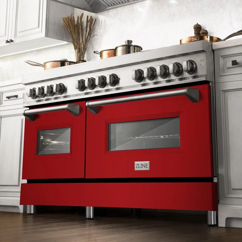 ZLINE 60 In. 7.4 Cu. Ft. Legacy Dual Fuel Range With 9 Burner Gas Cooktop And 2 Electric Convection Ovens In Stainless Steel And Red Gloss Doors (RA-RG-60)(Zline 60 Legacy Dual Fuel Range Stainless Steel Red Gloss Ra Rg 60) 2 ZLINE 60 In. 7.4 Cu. Ft. Legacy Dual Fuel Range With 9 Burner Gas Cooktop And 2 Electric Convection Ovens In Stainless Steel And Red Gloss Doors (RA-RG-60)(Zline 60 Legacy Dual Fuel Range Stainless Steel Red Gloss Ra Rg 60) - Image 2