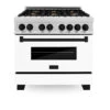 ZLINE Autograph Edition 36 In. 4.6 Cu. Ft. Legacy Dual Fuel Range With 6 Burner Gas Cooktop And Electric Convection Oven In Satin Stainless Steel With White Matte Door And Matte Black Accents (RASZ-WM-36-MB)(Zline Autograph Edition 36 Legacy Dual Fuel Range Satin Stainless Steel White Matte Matte Black Rasz Wm 36 Mb)
