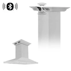 ZLINE 42 In. CrownSound™ Ducted Vent Island Mount Range Hood In Stainless Steel With Built-in Bluetooth Speakers (GL2iCRN-BT-42)(Zline 42 Island Mount Range Hood Stainless Steel Crownsound Gl2icrn Bt 42)