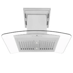 ZLINE 30 In. CrownSound™ Ducted Vent Island Mount Range Hood In Stainless Steel And Glass With Built-in Bluetooth Speakers (GL5iCRN-BT-30)(Zline 30 Island Mount Range Hood Stainless Steel Crownsound Gl5icrn Bt 30) -Induction Cooktop Store zline stainless steel island range hood GL5iCRN BT front under bb416bcf 9693 4c76 acc8 e29768671ad2