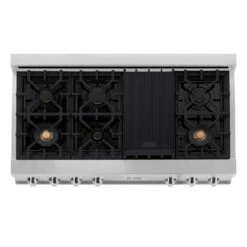 ZLINE 48 In. Legacy Gas Rangetop With 6 Brass Burners And Porcelain Cooktop In Stainless Steel (RT-BR-48)(Zline 48 Legacy Gas Rangetop Stainless Steel Brass Burners Rt Br 48) 9 ZLINE 48 In. Legacy Gas Rangetop With 6 Brass Burners And Porcelain Cooktop In Stainless Steel (RT-BR-48)(Zline 48 Legacy Gas Rangetop Stainless Steel Brass Burners Rt Br 48) -Induction Cooktop Store zline stainless steel professional gas rangetop RT BR 48 top down