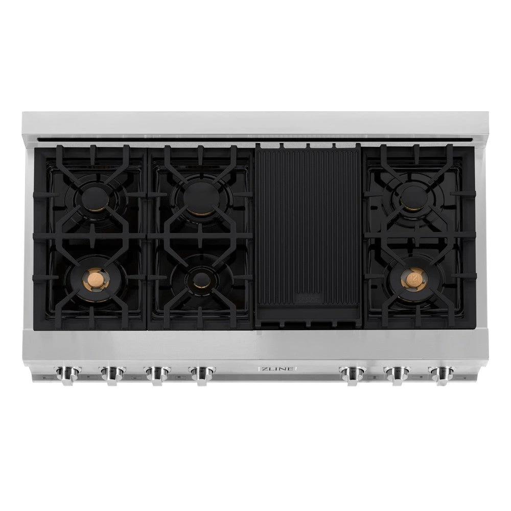 ZLINE 48 In. Legacy Gas Rangetop With 6 Brass Burners And Porcelain Cooktop In Stainless Steel (RT-BR-48)(Zline 48 Legacy Gas Rangetop Stainless Steel Brass Burners Rt Br 48) 4 ZLINE 48 In. Legacy Gas Rangetop With 6 Brass Burners And Porcelain Cooktop In Stainless Steel (RT-BR-48)(Zline 48 Legacy Gas Rangetop Stainless Steel Brass Burners Rt Br 48) - Image 4