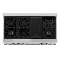 ZLINE 48 In. Legacy Gas Rangetop With 7 Burners And Porcelain Cooktop In Stainless Steel (RT48)(Zline 48 Legacy Gas Rangetop Stainless Steel Griddle Rt48) -Induction Cooktop Store zline stainless steel professional gas rangetop RT48 top down fc05e2ca a621 4c7b 91a4 18a3349c1636