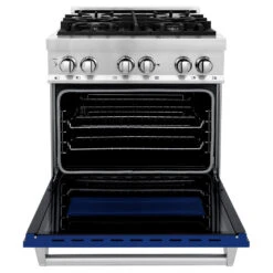 ZLINE 30 In. 4.0 Cu. Ft. Legacy Dual Fuel Range With 4 Burner Gas Cooktop And Electric Convection Oven In Stainless Steel And Blue Gloss Door (RA-BG-30)(Zline 30 Legacy Dual Fuel Range Stainless Steel Blue Gloss Ra Bg 30) 15 ZLINE 30 In. 4.0 Cu. Ft. Legacy Dual Fuel Range With 4 Burner Gas Cooktop And Electric Convection Oven In Stainless Steel And Blue Gloss Door (RA-BG-30)(Zline 30 Legacy Dual Fuel Range Stainless Steel Blue Gloss Ra Bg 30) -Induction Cooktop Store zline stainless steel range RA BG 30 front open e3f46044 0a65 4112 b14d 537bfb57147d