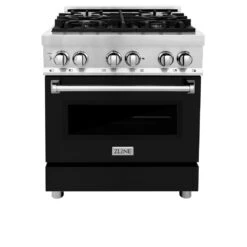ZLINE 30 In. 4.0 Cu. Ft. Legacy Dual Fuel Range With 4 Burner Gas Cooktop And Electric Convection Oven In Stainless Steel And Black Matte Door (RA-BLM-30)(Zline 30 Legacy Dual Fuel Range Stainless Steel Black Matte Ra Blm 30) -Induction Cooktop Store zline stainless steel range RA BLM 30 front transparent c2c97ce5 362c 4a46 90fa 75680bae2051