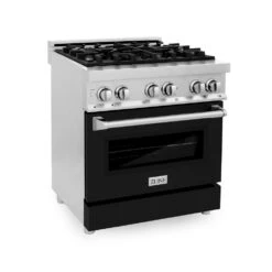 ZLINE 30 In. 4.0 Cu. Ft. Legacy Dual Fuel Range With 4 Burner Gas Cooktop And Electric Convection Oven In Stainless Steel And Black Matte Door (RA-BLM-30)(Zline 30 Legacy Dual Fuel Range Stainless Steel Black Matte Ra Blm 30)