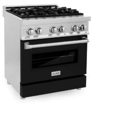 ZLINE 30 In. 4.0 Cu. Ft. Legacy Dual Fuel Range With 4 Burner Gas Cooktop And Electric Convection Oven In Stainless Steel And Black Matte Door (RA-BLM-30)(Zline 30 Legacy Dual Fuel Range Stainless Steel Black Matte Ra Blm 30) -Induction Cooktop Store zline stainless steel range RA BLM 30 main 58b6e0e0 2768 4203 9bbe b850267facf7