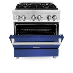 ZLINE 30 In. 4.0 Cu. Ft. Legacy Dual Fuel Range With 4 Burner Gas Cooktop And Electric Convection Oven In Stainless Steel And Blue Matte Door (RA-BM-30)(Zline 30 Legacy Dual Fuel Range Stainless Steel Blue Matte Ra Bm 30) 19 ZLINE 30 In. 4.0 Cu. Ft. Legacy Dual Fuel Range With 4 Burner Gas Cooktop And Electric Convection Oven In Stainless Steel And Blue Matte Door (RA-BM-30)(Zline 30 Legacy Dual Fuel Range Stainless Steel Blue Matte Ra Bm 30) -Induction Cooktop Store zline stainless steel range RA BM 30 front half open 049ab3a0 9866 43f0 a22f bd159db4592e