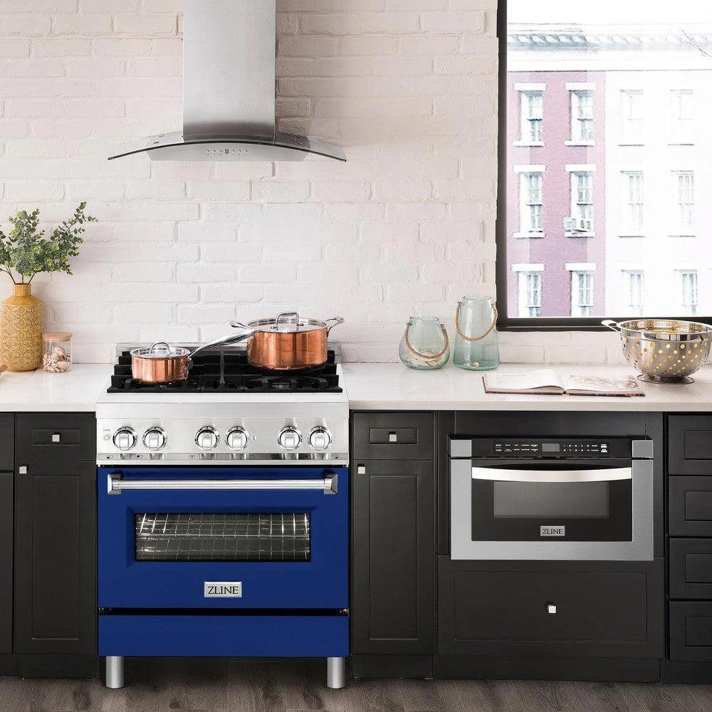 ZLINE 30 In. 4.0 Cu. Ft. Legacy Dual Fuel Range With 4 Burner Gas Cooktop And Electric Convection Oven In Stainless Steel And Blue Matte Door (RA-BM-30)(Zline 30 Legacy Dual Fuel Range Stainless Steel Blue Matte Ra Bm 30) 2 ZLINE 30 In. 4.0 Cu. Ft. Legacy Dual Fuel Range With 4 Burner Gas Cooktop And Electric Convection Oven In Stainless Steel And Blue Matte Door (RA-BM-30)(Zline 30 Legacy Dual Fuel Range Stainless Steel Blue Matte Ra Bm 30) - Image 2