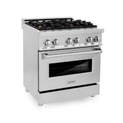 ZLINE 30 In. 4.0 Cu. Ft. Legacy Dual Fuel Range With Gas Cooktop And Electric Convection Oven In Stainless Steel With 4 Brass Burners (RA-BR-30)(Zline 30 Legacy Dual Fuel Range Stainless Steel Brass Burners Ra Br 30)