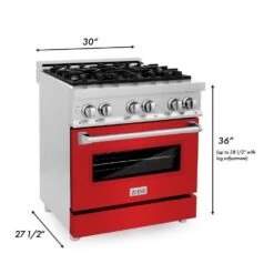 ZLINE 30 In. 4.0 Cu. Ft. Legacy Dual Fuel Range With 4 Burner Gas Cooktop And Electric Convection Oven In Stainless Steel And Red Matte Door (RA-RM-30)(Zline 30 Legacy Dual Fuel Range Stainless Steel Red Matte Ra Rm 30) -Induction Cooktop Store zline stainless steel range RA RM 30 dimensional 1496a018 d0e9 4162 9971 64c86599ae28