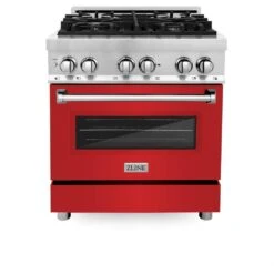 ZLINE 30 In. 4.0 Cu. Ft. Legacy Dual Fuel Range With 4 Burner Gas Cooktop And Electric Convection Oven In Stainless Steel And Red Matte Door (RA-RM-30)(Zline 30 Legacy Dual Fuel Range Stainless Steel Red Matte Ra Rm 30) -Induction Cooktop Store zline stainless steel range RA RM 30 front 4c6a31ef b3b3 4664 ab7c 618358f7b03e