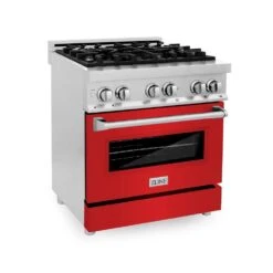 ZLINE 30 In. 4.0 Cu. Ft. Legacy Dual Fuel Range With 4 Burner Gas Cooktop And Electric Convection Oven In Stainless Steel And Red Matte Door (RA-RM-30)(Zline 30 Legacy Dual Fuel Range Stainless Steel Red Matte Ra Rm 30)