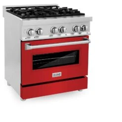 ZLINE 30 In. 4.0 Cu. Ft. Legacy Dual Fuel Range With 4 Burner Gas Cooktop And Electric Convection Oven In Stainless Steel And Red Matte Door (RA-RM-30)(Zline 30 Legacy Dual Fuel Range Stainless Steel Red Matte Ra Rm 30) -Induction Cooktop Store zline stainless steel range RA RM 30 main
