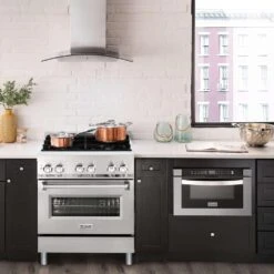 ZLINE 30 In. 4.0 Cu. Ft. Legacy Dual Fuel Range With 4 Burner Gas Cooktop And Electric Convection Oven In Stainless Steel (RA30)(Zline 30 Legacy Dual Fuel Range Stainless Steel Ra30) -Induction Cooktop Store zline stainless steel range RA30 front kitchen lifestyle 5ed6a3f6 7ac3 4fe9 9a6c 20ce1e45776e