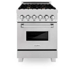 ZLINE 24 In. 2.8 Cu. Ft. Legacy Dual Fuel Range With Gas Cooktop And Electric Convection Oven In Satin Stainless Steel With 4 Brass Burners (RAS-SN-BR-24)(Zline 24 Legacy Dual Fuel Range Satin Stainless Steel Brass Burners Ras Sn Br 24) 22 ZLINE 24 In. 2.8 Cu. Ft. Legacy Dual Fuel Range With Gas Cooktop And Electric Convection Oven In Satin Stainless Steel With 4 Brass Burners (RAS-SN-BR-24)(Zline 24 Legacy Dual Fuel Range Satin Stainless Steel Brass Burners Ras Sn Br 24) -Induction Cooktop Store zline stainless steel range RAS SN BR24 front