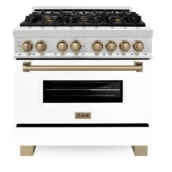 ZLINE Autograph Edition 36 In. 4.6 Cu. Ft. Legacy Dual Fuel Range With 6 Burner Gas Cooktop And Electric Convection Oven In Stainless Steel With White Matte Door And Champagne Bronze Accents (RAZ-WM-36-CB)(Zline Autograph Edition 36 Legacy Dual Fuel Range Stainless Steel White Matte Champagne Bronze Raz Wm 36 Cb) 12 ZLINE Autograph Edition 36 In. 4.6 Cu. Ft. Legacy Dual Fuel Range With 6 Burner Gas Cooktop And Electric Convection Oven In Stainless Steel With White Matte Door And Champagne Bronze Accents (RAZ-WM-36-CB)(Zline Autograph Edition 36 Legacy Dual Fuel Range Stainless Steel White Matte Champagne Bronze Raz Wm 36 Cb) -Induction Cooktop Store zline stainless steel range RAZ WM 36 CB front 95df7766 c979 423a 977a 0e22d95c389e