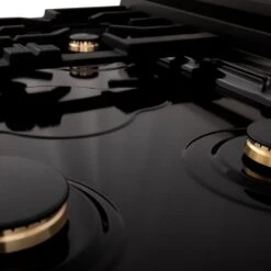 ZLINE Autograph Edition 30 In. Legacy Gas Rangetop With 4 Burners And Porcelain Cooktop In Black Stainless Steel With Polished Gold Accents (RTBZ-30-G)(Zline Autograph Edition 30 Legacy Gas Rangetop Black Stainless Steel Gold Rtbz 30 G) -Induction Cooktop Store zline stainless steel range RTBZ 30 G burner detail 1 dfff5fd2 fc5e 4304 b130 fa91c5c64610