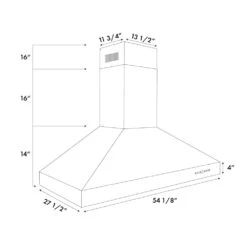 ZLINE 54 In. Professional Ducted Wall Mount Range Hood In Stainless Steel (697-54)(Zline 54 Professional Wall Mount Range Hood Stainless Steel 697 54) -Induction Cooktop Store zline stainless steel wall mounted range hood 697 304 54 dimensional diagram d065ca10 e500 444b 80d8 59da7551a527