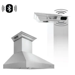 ZLINE 48 In. CrownSound™ Ducted Vent Professional Wall Mount Range Hood In Stainless Steel With Built-in Bluetooth Speakers (697CRN-BT-48)(Zline 48 Professional Wall Mount Range Hood Stainless Steel Crownsound 697crn Bt 48)