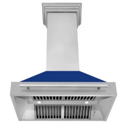 ZLINE 36 In. Stainless Steel Range Hood With Blue Gloss Shell And Stainless Steel Handle (8654STX-BG-36)(Zline 36 Wall Mount Range Hood Stainless Steel Blue Gloss 8654stx Bg 36) -Induction Cooktop Store zline stainless steel wall mounted range hood 8654SNX BG 36 front under