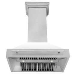 ZLINE 36 In. Satin Stainless Steel Wall Mount Range Hood With White Matte Shell And Stainless Steel Handle (8654SNX-WM-36)(Zline 36 Wall Mount Range Hood Satin Stainless Steel White Matte 8654snx Wm 36) -Induction Cooktop Store zline stainless steel wall mounted range hood 8654SNX WM 36 front under fcfd070b ed09 4068 a2f9 ec559cb1b476