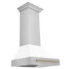 ZLINE Autograph Edition 30 In. Stainless Steel Range Hood With White Matte Shell And Champagne Bronze Handle (8654STZ-WM30-CB)(Zline Autograph Edition 30 Wall Mount Range Hood Stainless Steel White Matte Champagne Bronze 8654stz Wm30 Cb)