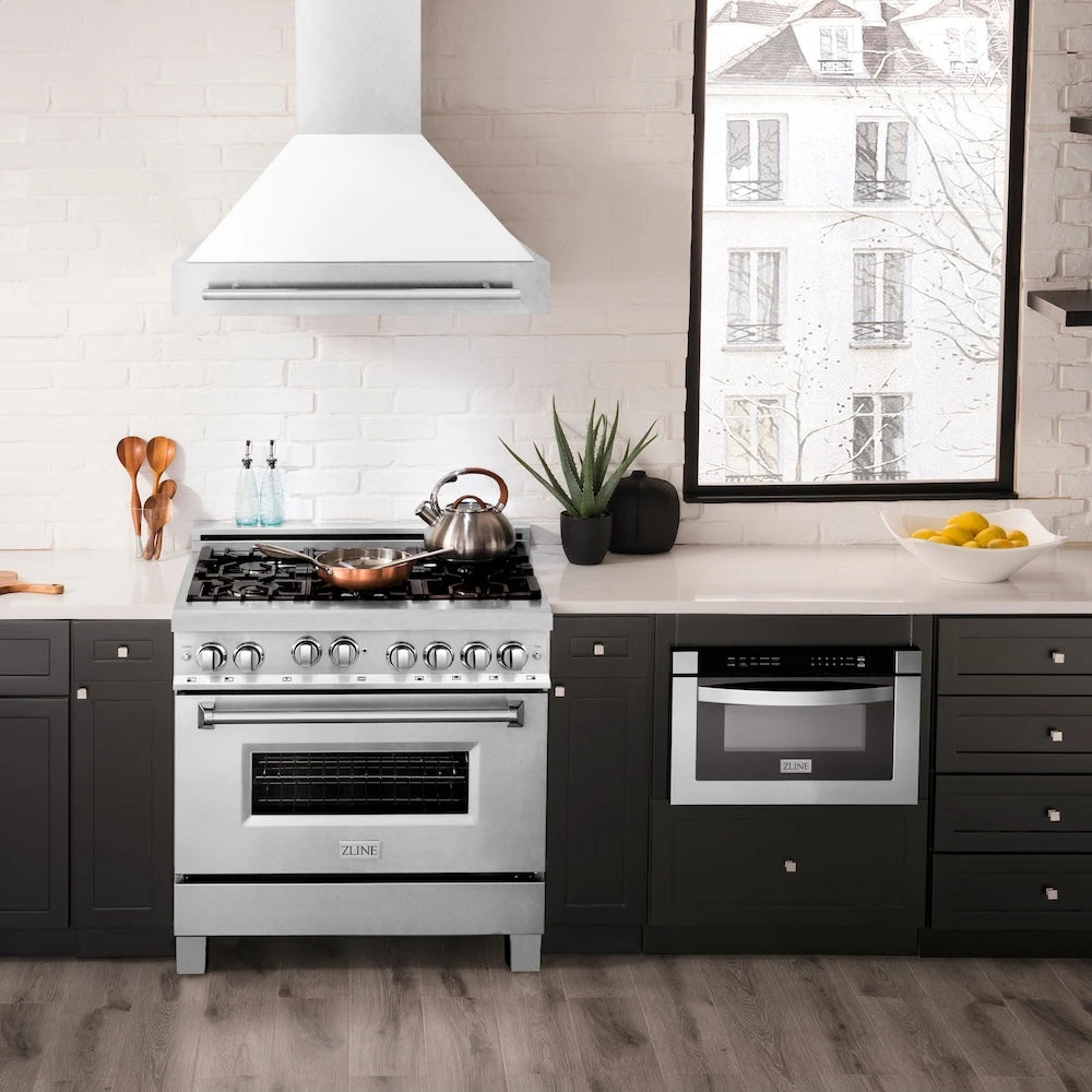 ZLINE 36 In. Satin Stainless Steel Wall Mount Range Hood With White Matte Shell And Stainless Steel Handle (8654SNX-WM-36)(Zline 36 Wall Mount Range Hood Satin Stainless Steel White Matte 8654snx Wm 36) 2 ZLINE 36 In. Satin Stainless Steel Wall Mount Range Hood With White Matte Shell And Stainless Steel Handle (8654SNX-WM-36)(Zline 36 Wall Mount Range Hood Satin Stainless Steel White Matte 8654snx Wm 36) - Image 2