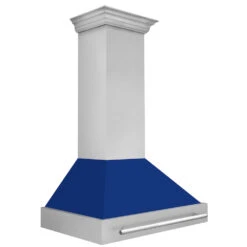 ZLINE 36 In. Stainless Steel Range Hood With Blue Gloss Shell And Stainless Steel Handle (8654STX-BG-36)(Zline 36 Wall Mount Range Hood Stainless Steel Blue Gloss 8654stx Bg 36) -Induction Cooktop Store zline stainless steel wall mounted range hood 8654STX BG 36 side