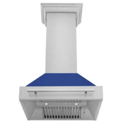 ZLINE 30 In. Stainless Steel Range Hood With Blue Matte Shell And Stainless Steel Handle (8654STX-BM-30)(Zline 30 Wall Mount Range Hood Stainless Steel Blue Matte 8654stx Bm 30) -Induction Cooktop Store zline stainless steel wall mounted range hood 8654STX BM 30 front under d059ba2b a28d 4ab7 a569 fae4320dcc06