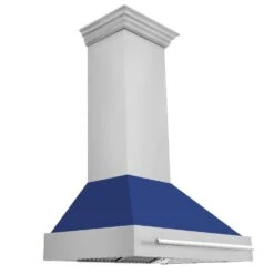 ZLINE 36 In. Stainless Steel Range Hood With Blue Matte Shell And Stainless Steel Handle (8654STX-BM-36)(Zline 36 Wall Mount Range Hood Stainless Steel Blue Matte 8654stx Bm 36)