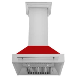 ZLINE 30 In. Stainless Steel Range Hood With Red Matte Shell And Stainless Steel Handle (8654STX-RM-30)(Zline 30 Wall Mount Range Hood Stainless Steel Red Matte 8654stx Rm 30) -Induction Cooktop Store zline stainless steel wall mounted range hood 8654STX RM 30 front under