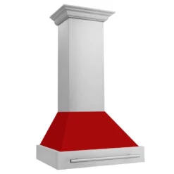 ZLINE 30 In. Stainless Steel Range Hood With Red Matte Shell And Stainless Steel Handle (8654STX-RM-30)(Zline 30 Wall Mount Range Hood Stainless Steel Red Matte 8654stx Rm 30) -Induction Cooktop Store zline stainless steel wall mounted range hood 8654STX RM 30 side