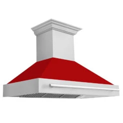 ZLINE 48 In. Stainless Steel Range Hood With Red Matte Shell And Stainless Steel Handle (8654STX-RM-48)(Zline 48 Wall Mount Range Hood Stainless Steel Red Matte 8654stx Rm 48)