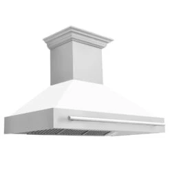 ZLINE 48 In. Stainless Steel Range Hood With White Matte Shell And Stainless Steel Handle (8654STX-WM-48)(Zline 48 Wall Mount Range Hood Stainless Steel White Matte 8654stx Wm 48)