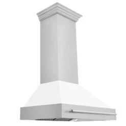 ZLINE 36 In. Stainless Steel Range Hood With White Matte Shell And Stainless Steel Handle (8654STX-WM-36)(Zline 36 Wall Mount Range Hood Stainless Steel White Matte 8654stx Wm 36)