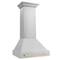 ZLINE Autograph Edition 30 In. Stainless Steel Range Hood With Stainless Steel Shell And Polished Gold Handle (8654STZ-30-G)(Zline Autograph Edition 30 Wall Mount Range Hood Stainless Steel Polished Gold 8654stz 30 G) -Induction Cooktop Store zline stainless steel wall mounted range hood 8654STZ 30 G side