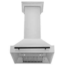 ZLINE Autograph Edition 30 In. Stainless Steel Range Hood With Stainless Steel Shell And Matte Black Handle (8654STZ-30-MB)(Zline Autograph Edition 30 Wall Mount Range Hood Stainless Steel Matte Black 8654stz 30 Mb) -Induction Cooktop Store zline stainless steel wall mounted range hood 8654STZ 30 MB front under