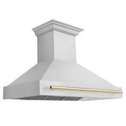 ZLINE Autograph Edition 48 In. Stainless Steel Range Hood With Stainless Steel Shell And Polished Gold Handle (8654STZ-48-G)(Zline Autograph Edition 48 Wall Mount Range Hood Stainless Steel Gold 8654stz 48 G)