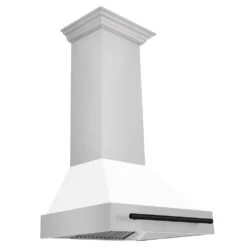 ZLINE Autograph Edition 30 In. Stainless Steel Range Hood With White Matte Shell And Matte Black Handle (8654STZ-WM30-MB)(Zline Autograph Edition 30 Wall Mount Range Hood Stainless Steel White Matte Matte Black 8654stz Wm30 Mb)