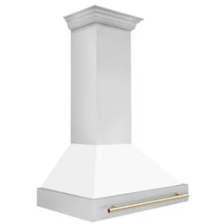ZLINE Autograph Edition 36 In. Stainless Steel Range Hood With White Matte Shell And Polished Gold Handle (8654STZ-WM36-G)(Zline Autograph Edition 36 Wall Mount Range Hood Stainless Steel White Matte Polished Gold 8654stz Wm36 G) -Induction Cooktop Store zline stainless steel wall mounted range hood 8654STZ WM36 G side 9f98bea3 87a6 49af 897a 6520e309fae7