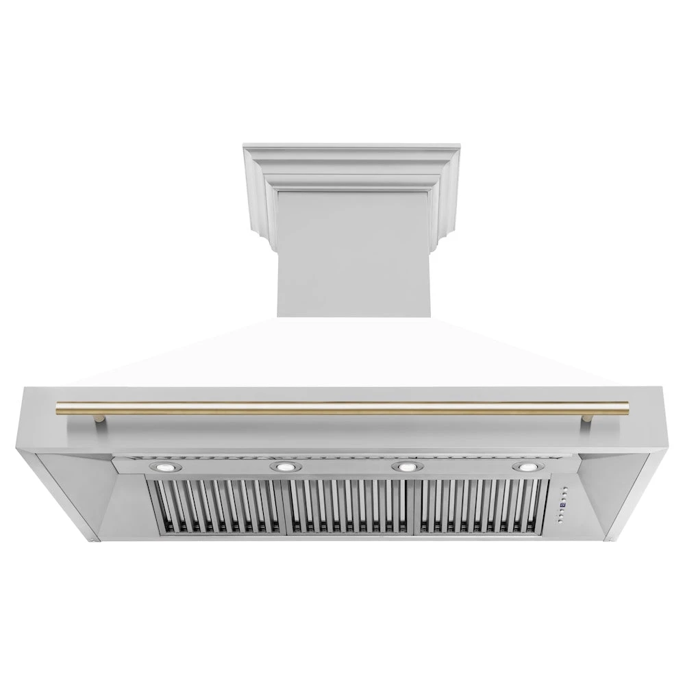 ZLINE Autograph Edition 48 In. Stainless Steel Range Hood With White Matte Shell And Polished Gold Handle (8654STZ-WM48-G)(Zline Autograph Edition 48 Wall Mount Range Hood Stainless Steel White Matte Polished Gold 8654stz Wm48 G) 5 ZLINE Autograph Edition 48 In. Stainless Steel Range Hood With White Matte Shell And Polished Gold Handle (8654STZ-WM48-G)(Zline Autograph Edition 48 Wall Mount Range Hood Stainless Steel White Matte Polished Gold 8654stz Wm48 G) - Image 5