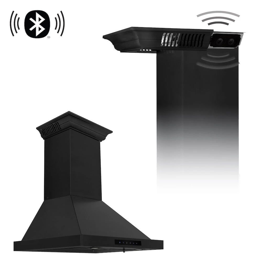 ZLINE 24 In. CrownSound™ Ducted Vent Wall Mount Range Hood In Black Stainless Steel With Built-in Bluetooth Speakers (BSKBNCRN-BT-24)(Zline 24 Wall Mount Range Hood Black Stainless Steel Crownsound Bskbncrn Bt 24) 1 ZLINE 24 In. CrownSound™ Ducted Vent Wall Mount Range Hood In Black Stainless Steel With Built-in Bluetooth Speakers (BSKBNCRN-BT-24)(Zline 24 Wall Mount Range Hood Black Stainless Steel Crownsound Bskbncrn Bt 24)