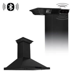 ZLINE 36 In. CrownSound™ Ducted Vent Wall Mount Range Hood In Black Stainless Steel With Built-in Bluetooth Speakers (BSKBNCRN-BT-36)(Zline 36 Wall Mount Range Hood Black Stainless Steel Crownsound Bskbncrn Bt 36)