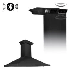 ZLINE 48 In. CrownSound™ Ducted Vent Wall Mount Range Hood In Black Stainless Steel With Built-in Bluetooth Speakers (BSKBNCRN-BT-48)(Zline 48 Wall Mount Range Hood Black Stainless Steel Crownsound Bskbncrn Bt 48)