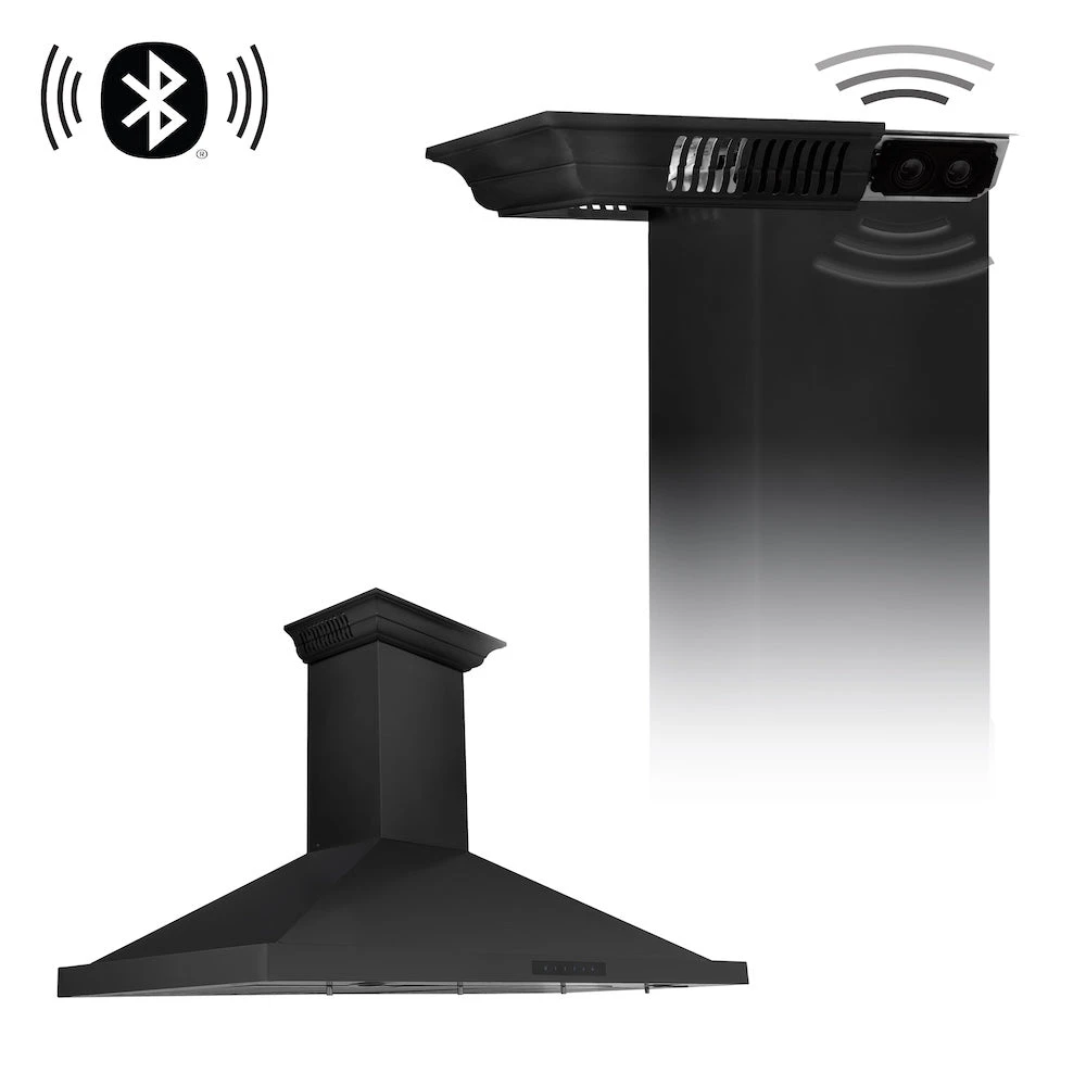 ZLINE 48 In. CrownSound™ Ducted Vent Wall Mount Range Hood In Black Stainless Steel With Built-in Bluetooth Speakers (BSKBNCRN-BT-48)(Zline 48 Wall Mount Range Hood Black Stainless Steel Crownsound Bskbncrn Bt 48) 1 ZLINE 48 In. CrownSound™ Ducted Vent Wall Mount Range Hood In Black Stainless Steel With Built-in Bluetooth Speakers (BSKBNCRN-BT-48)(Zline 48 Wall Mount Range Hood Black Stainless Steel Crownsound Bskbncrn Bt 48)