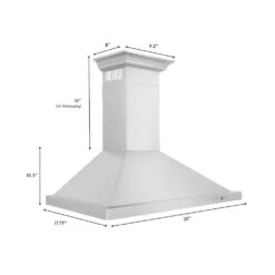 ZLINE 30 In. Convertible Vent Wall Mount Range Hood In Stainless Steel With Crown Molding (KBCRN-30)(Zline 30 Wall Mount Range Hood Stainless Steel Crown Molding Kbcrn 30) -Induction Cooktop Store zline stainless steel wall mounted range hood KBCRN 30 dimensional diagram
