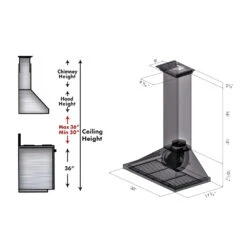 ZLINE 30 In. Convertible Vent Wall Mount Range Hood In Stainless Steel With Crown Molding (KBCRN-30)(Zline 30 Wall Mount Range Hood Stainless Steel Crown Molding Kbcrn 30) -Induction Cooktop Store zline stainless steel wall mounted range hood KBCRN 30 dimensional diagram chimney height